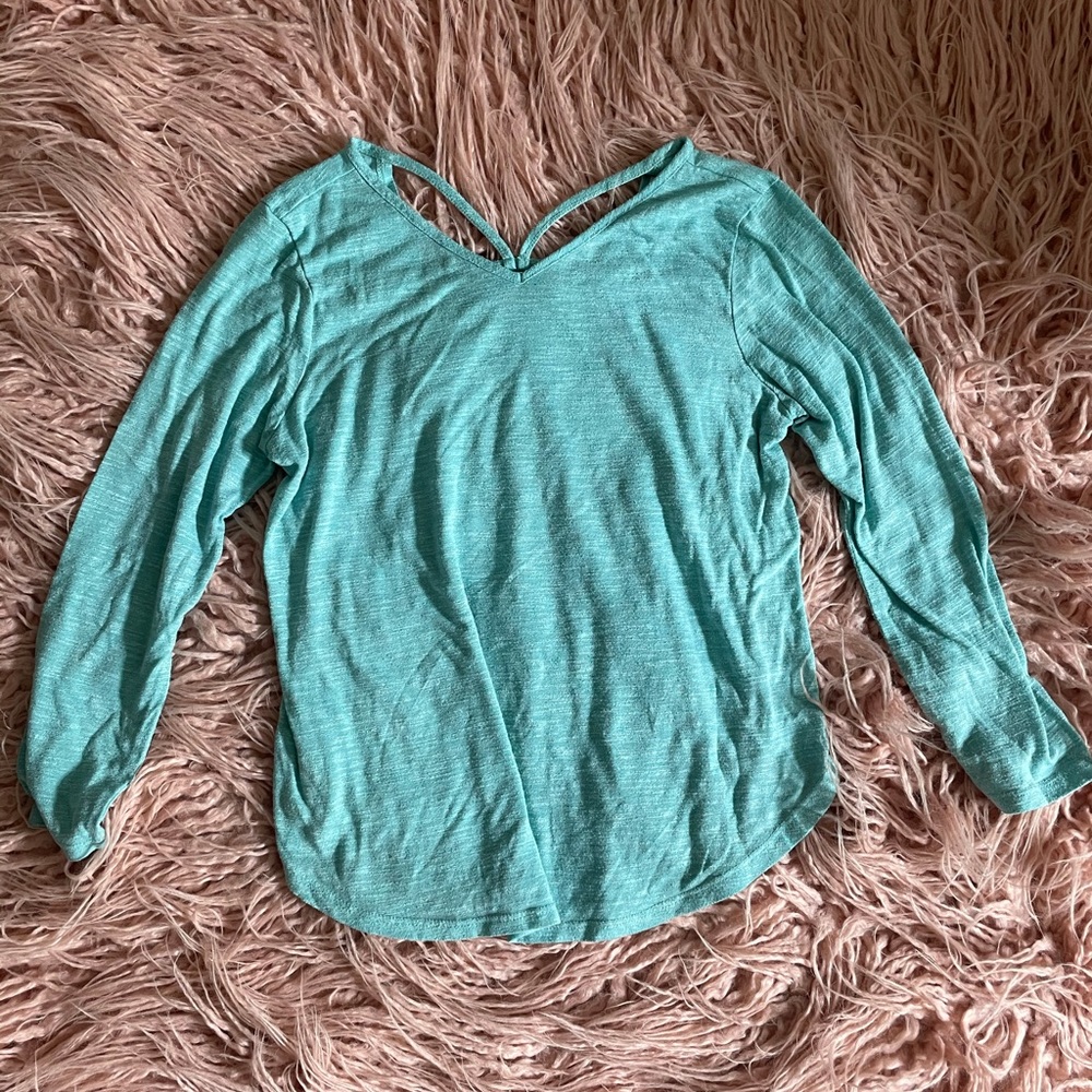 3FOR$15 Light Blue Cut out Back Long Sleeve Tee
